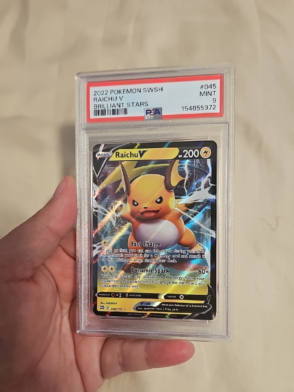 Pokemon 2022 Sword & Shield Brilliant Stars #045/172 RAICHU V PSA 9 MINT